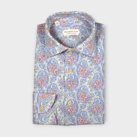 Immagine di Camicia in cotone con stampa damascata rosa e azzurro